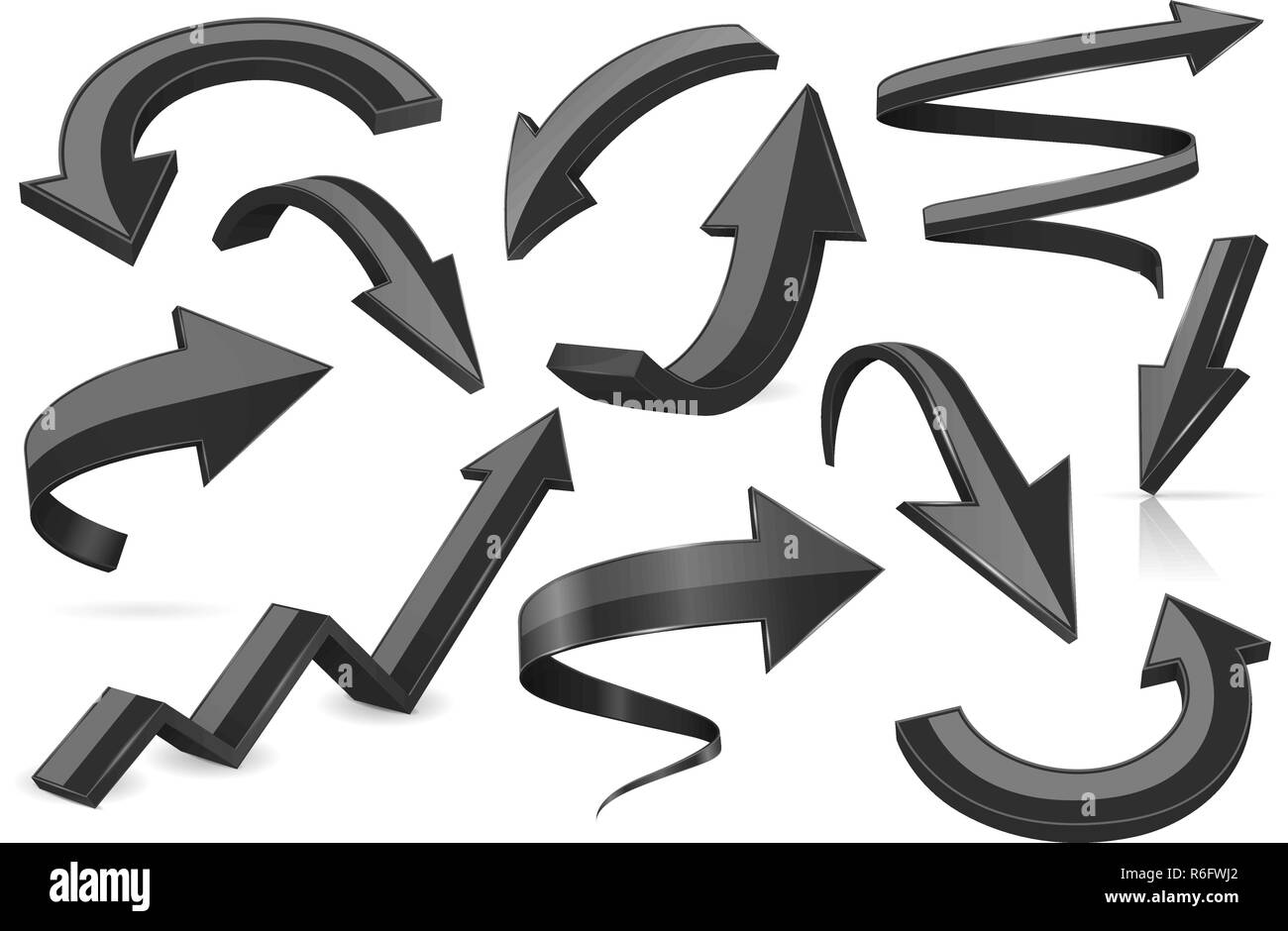 Schwarz glänzend 3D-Pfeile. Sammlung von Web Icons Stock Vektor
