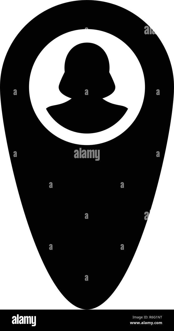 Tracking Symbol Vektor weibliche Benutzer person Profil Avatar mit Lageplan marker Pin Symbol in flachen Farbe glyphe Piktogramm Abbildung Stock Vektor