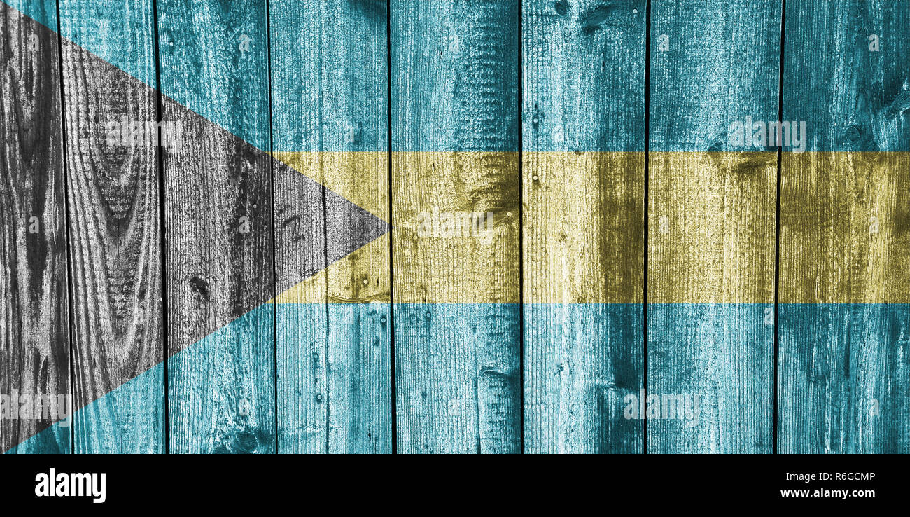 Banner der Bahamas auf verwittertes Holz Stockfoto