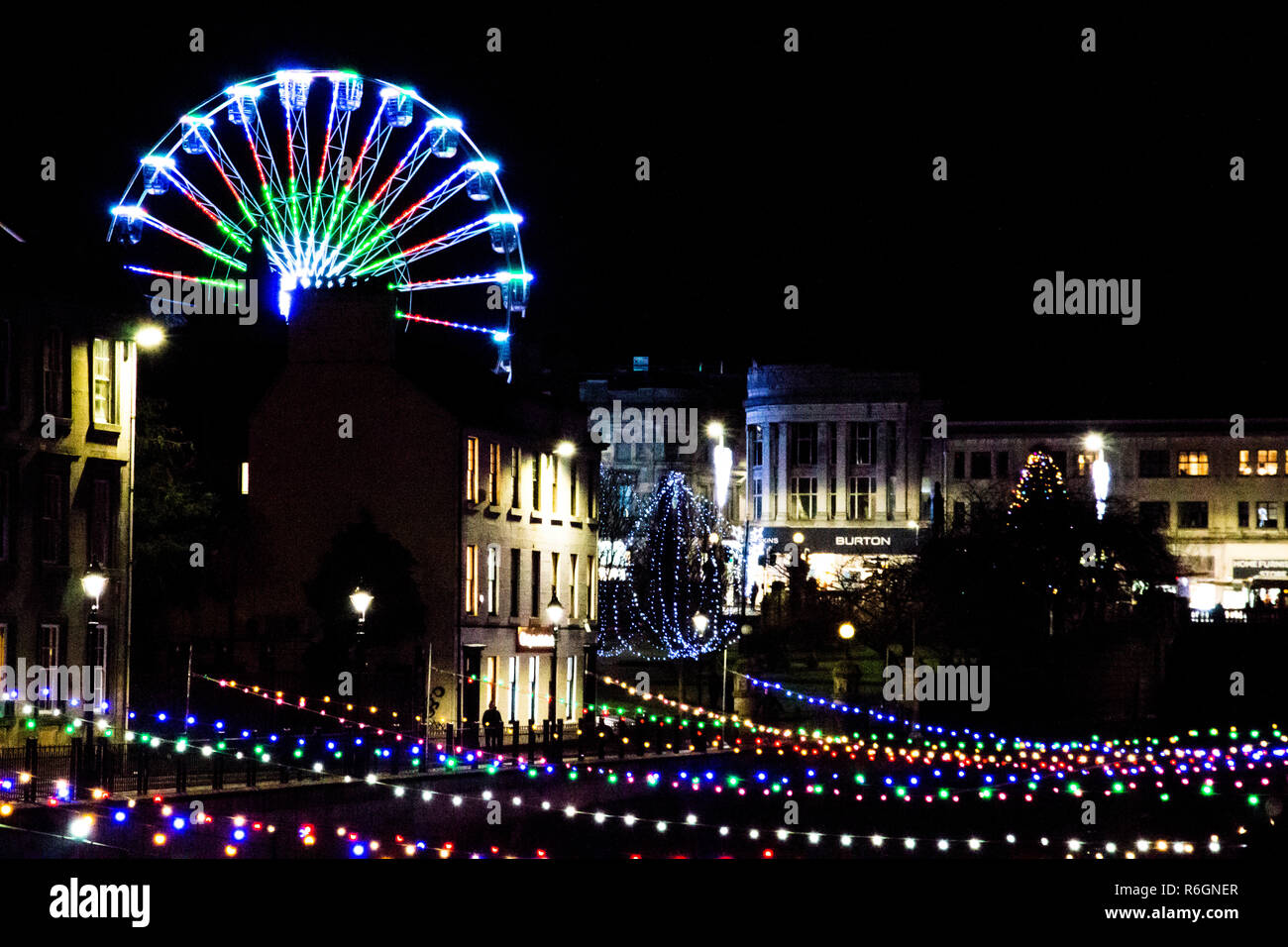 Messegelände Rad & Weihnachtsbeleuchtung Stockfoto