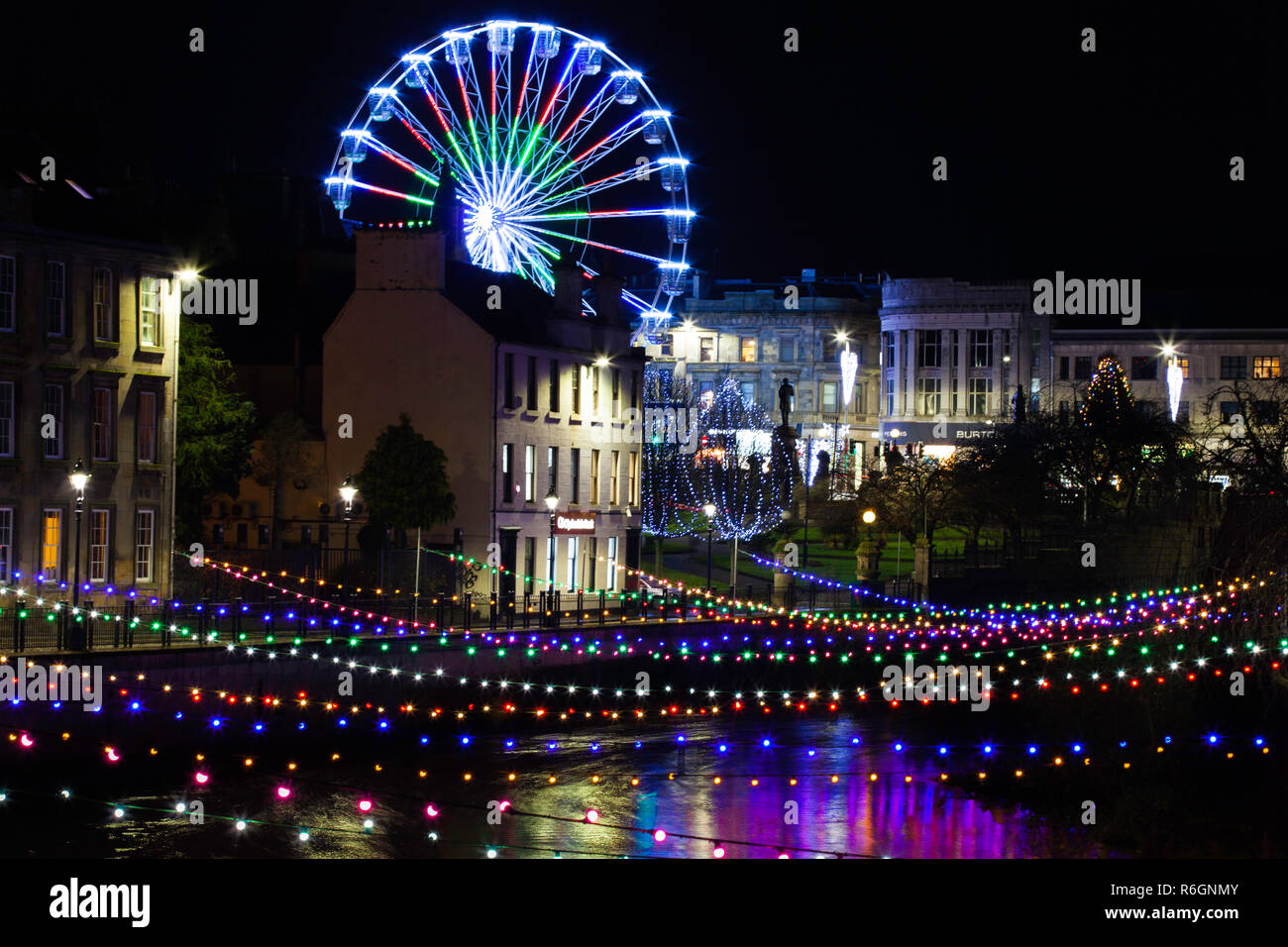 Messegelände Rad & Weihnachtsbeleuchtung Stockfoto