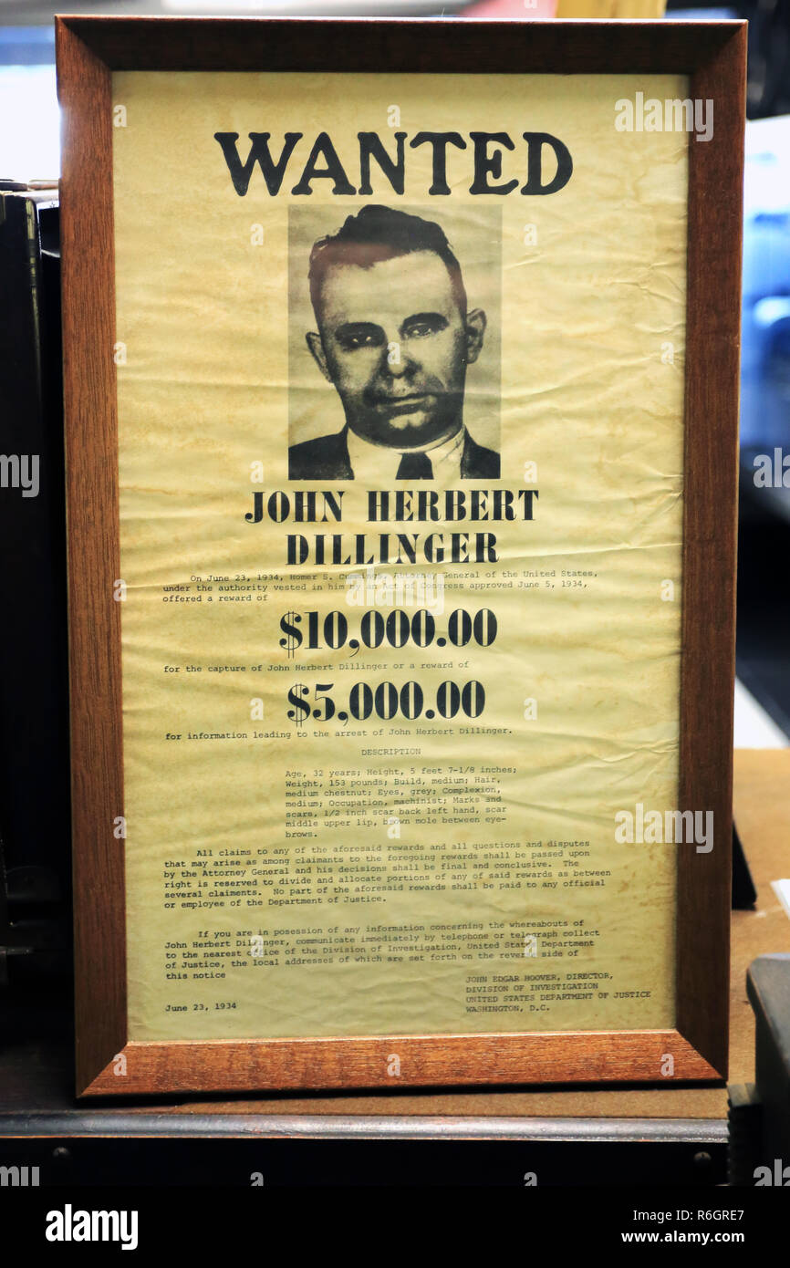 John Dillinger wollte Poster Police Museum Yonkers, New York Stockfoto