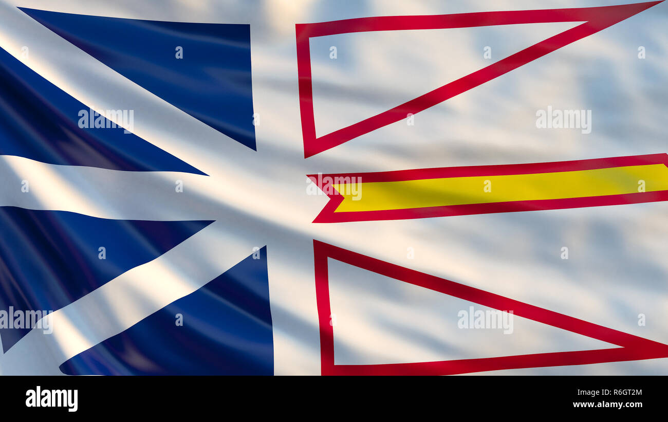 Neufundland und Labrador Flagge. Wehende Flagge der Provinz Neufundland und Labrador, Kanada Stockfoto