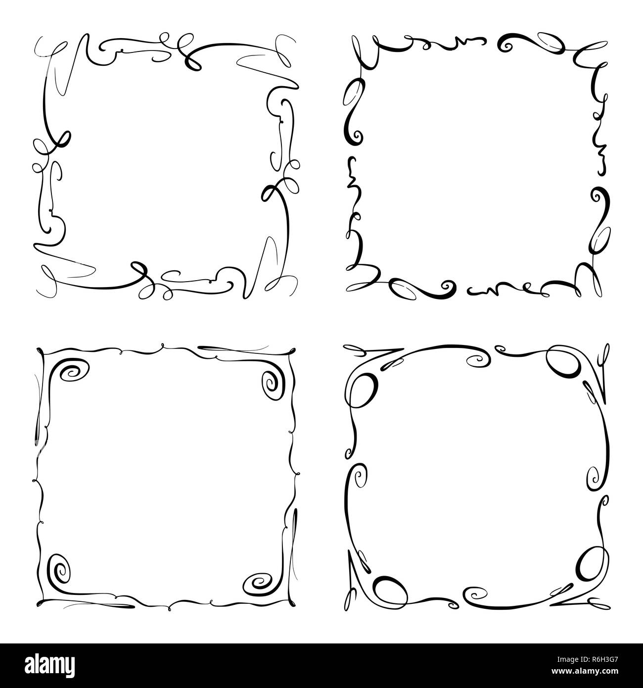 Sammlung von Vektor Frames. Rechtecke für Bild. Hand schwarz hebt Grenzen auf weißem Hintergrund dargestellt. Doodle Wirkung. Bleistiftmarkierungen. Cartoon Stil. Geometrische Formen für Ihr Design. Skizze aussehen Stock Vektor