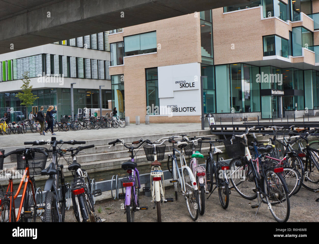 Orestad Schule und Bibliothek, Orestad, Kopenhagen, Dänemark, Skandinavien Stockfoto