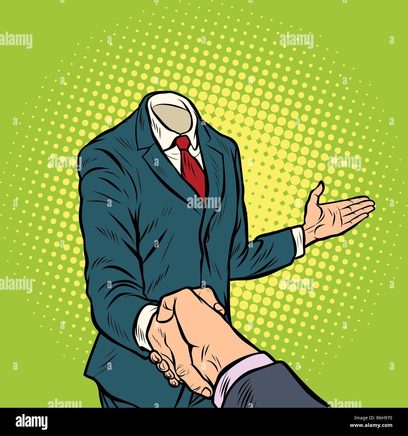 Geschäftsmann Händedruck, eine Vorlage ohne Kopf. Pop Art retro Vektor illustration Stock Vektor