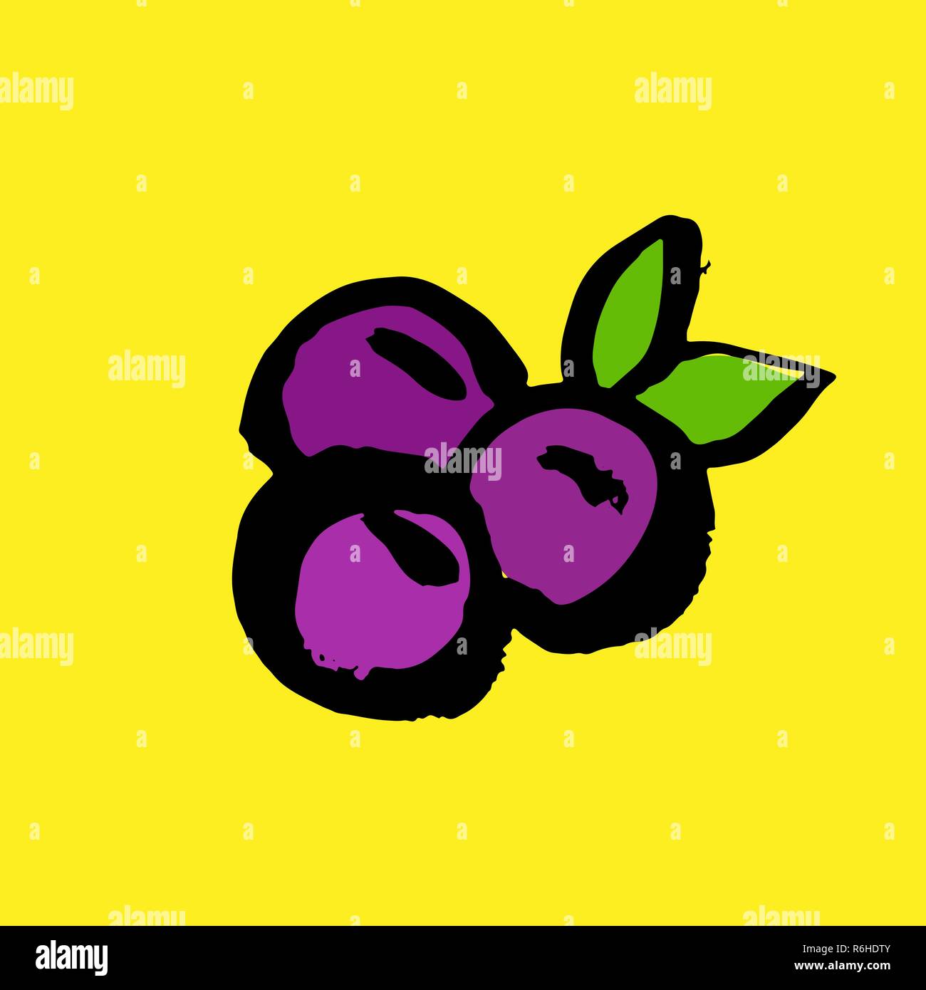 Berry Symbol. Bluberry Grunge Brush handgezeichnete Illustrationen. Vektor. Stock Vektor