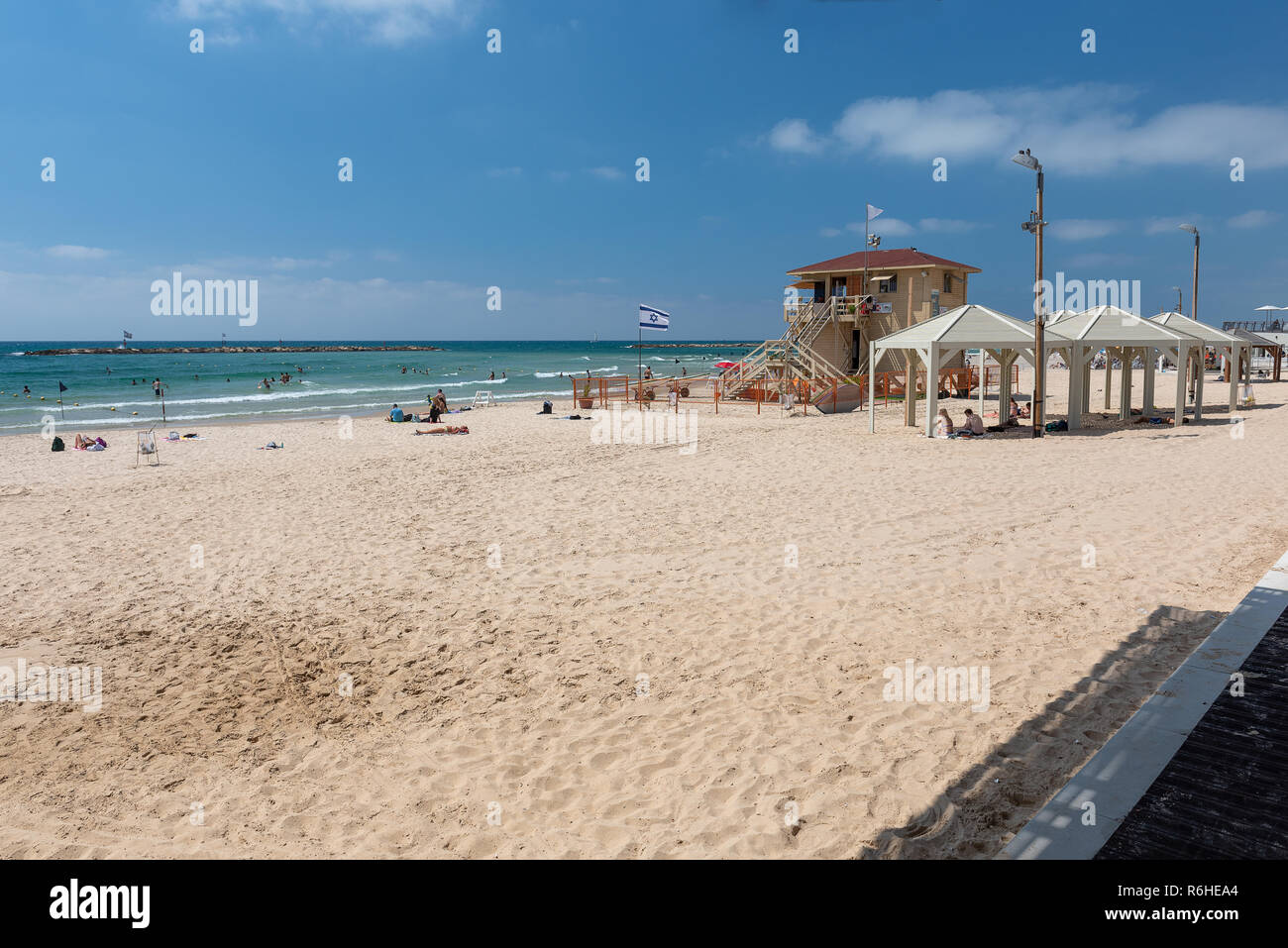 Blick auf den Strand von Tel Aviv, Israel Stockfoto