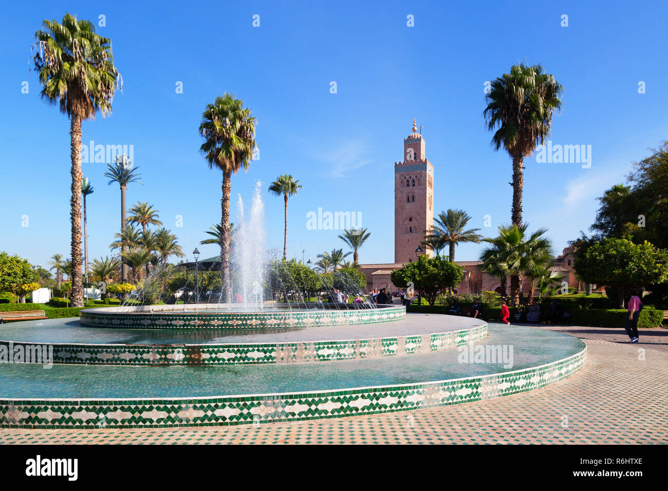 Koutoubia Moschee Marrakesch (Marrakesch), Brunnen und Gärten, Marrakesch, Marokko, Nordafrika Stockfoto