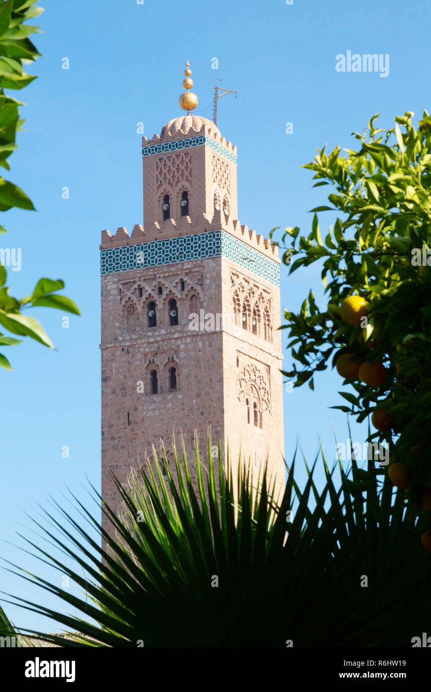 Moschee Koutoubia, Marrakesch, - Begriff - Moslem Islam, die größte und älteste Moschee in Marrakesch, Marokko, Nordafrika Stockfoto