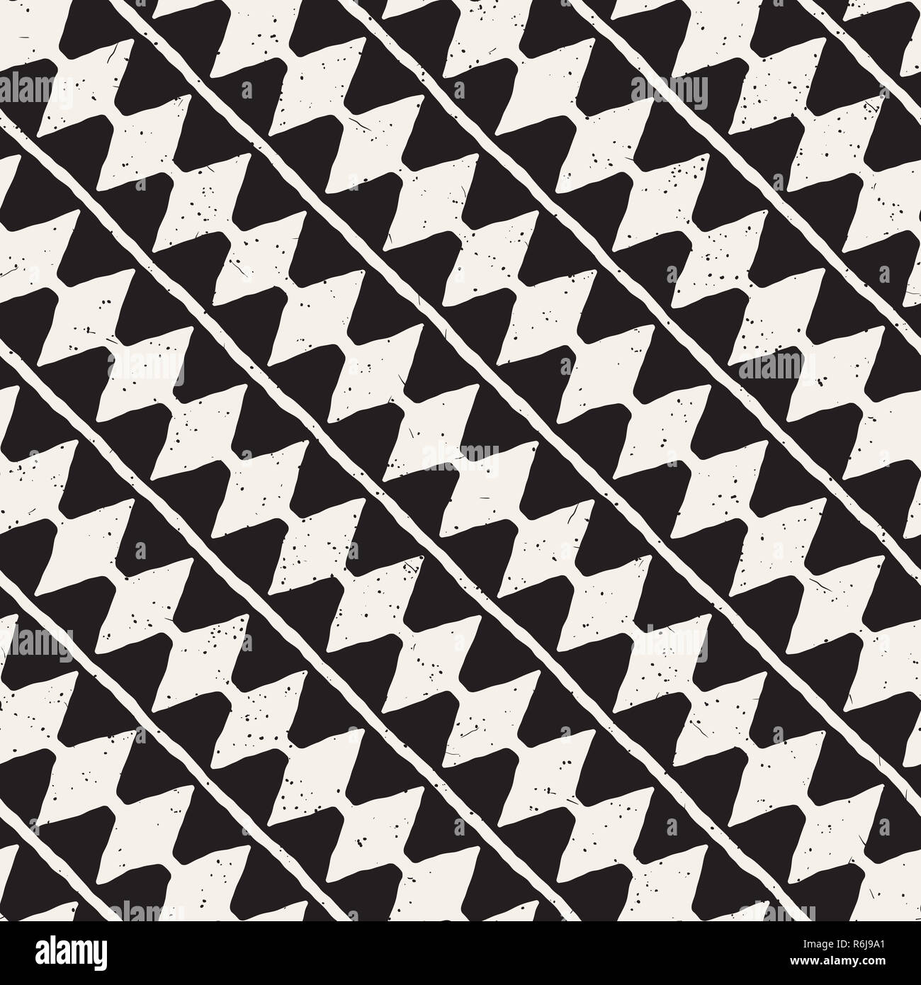Hand abstract nahtlose Muster in Schwarz und Weiß gezeichnet. Retro grunge Freehand gezackten Linien Textur. Stockfoto