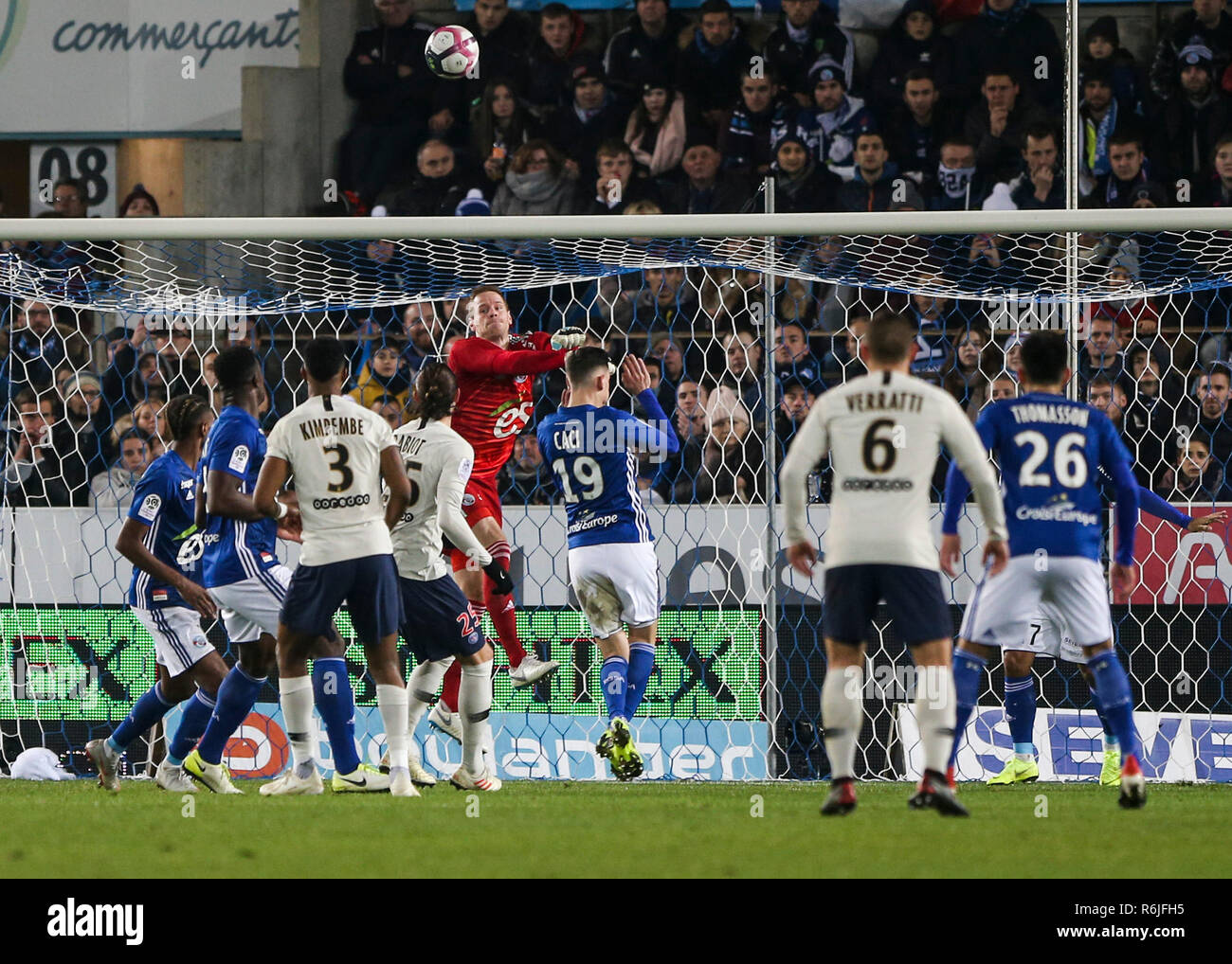 Sels Matz während der Französischen L1 Fußballspiel zwischen Straßburg und Paris Saint-Germain (PSG) im Stade de la Meinau Stadium, in Straßburg. Stockfoto