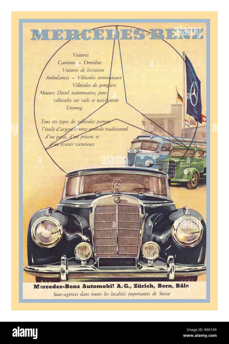 Jahrgang 1950 Mercedes Benz Schweizer Presse Werbung Zürich Bern Ballen der  Schweiz mit Mercedes-Benz W 186 Modell 300 4-Tür luxus Tourer von Mercedes- Benz zwischen 1951 und 1957. Die größten und prestigeträchtigsten  Automobile.