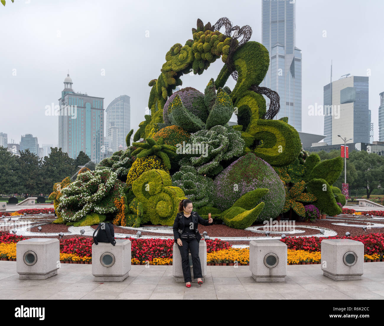 Blumenarrangement für Nationale Tag in Shanghai Stockfoto