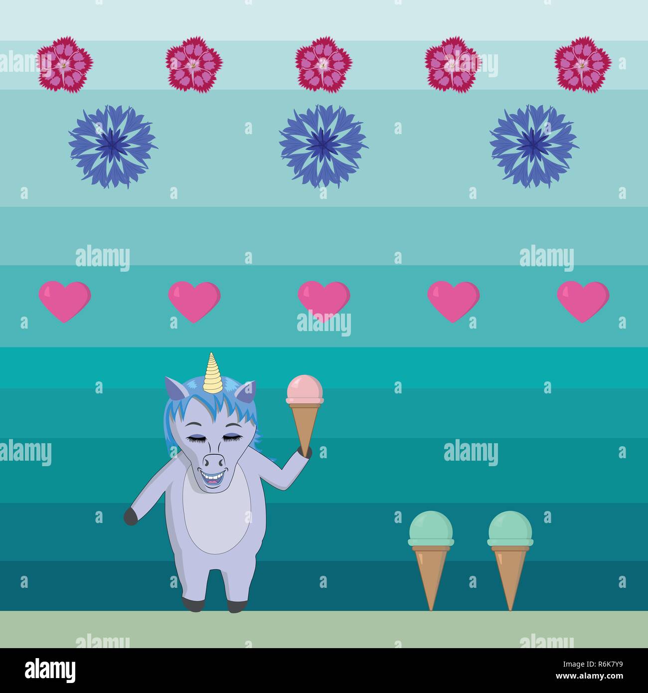 Einhorn mit Eis im Stil der alten computer spiele - Vector Illustration Stock Vektor