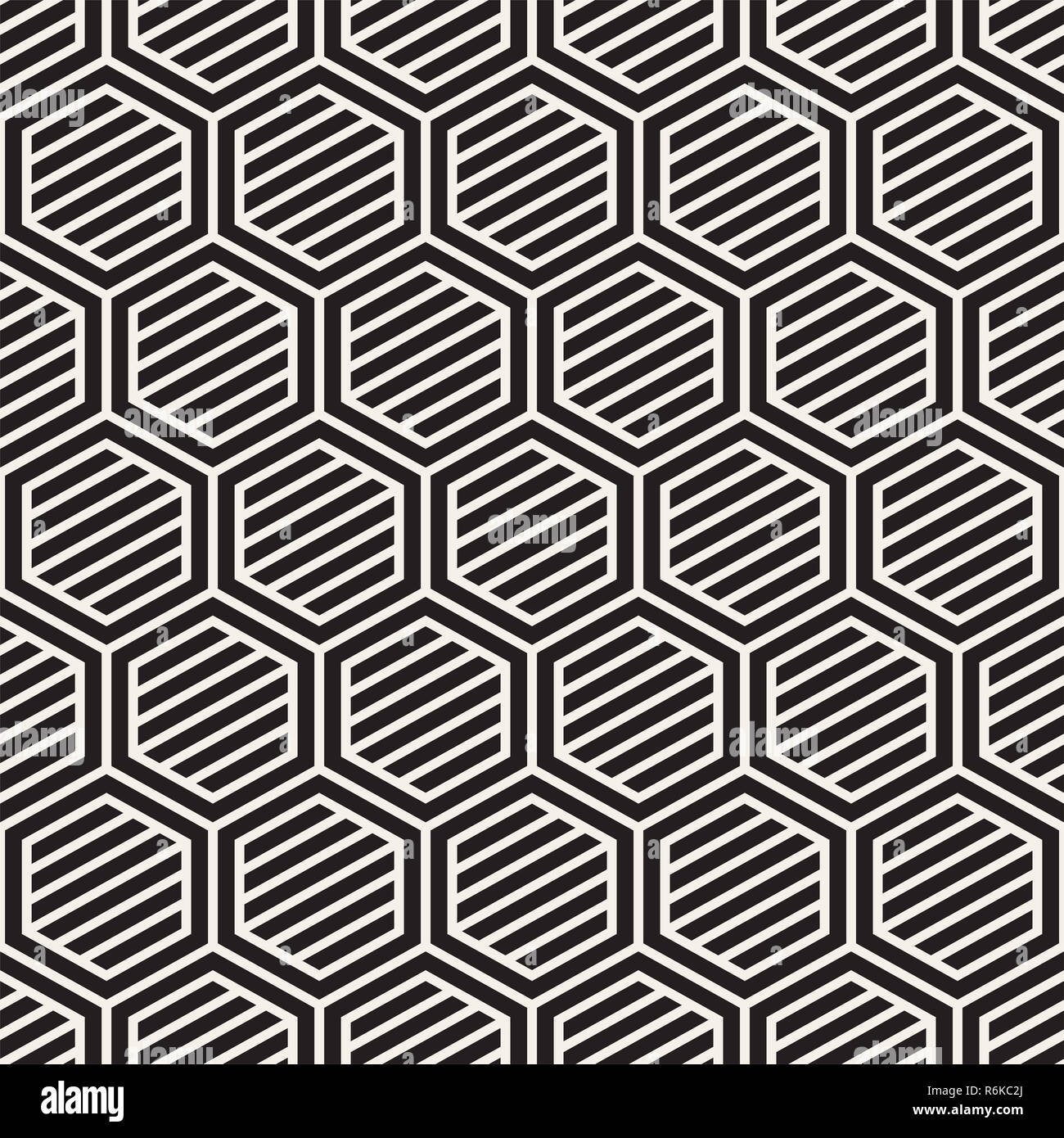 Vektor nahtlose Streifen Muster. Moderne, elegante Textur mit Schwarzweiß-Gitter. Wiederkehrende geometrische hexagonalen Gitter. Einfache lattice Design. Stockfoto