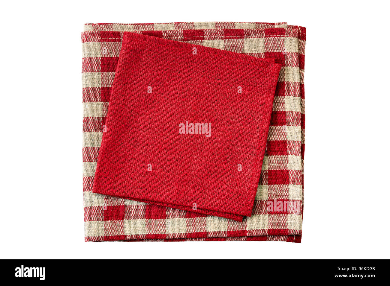 Stapel von Rot und karierten textile Servietten auf Weiß Stockfoto