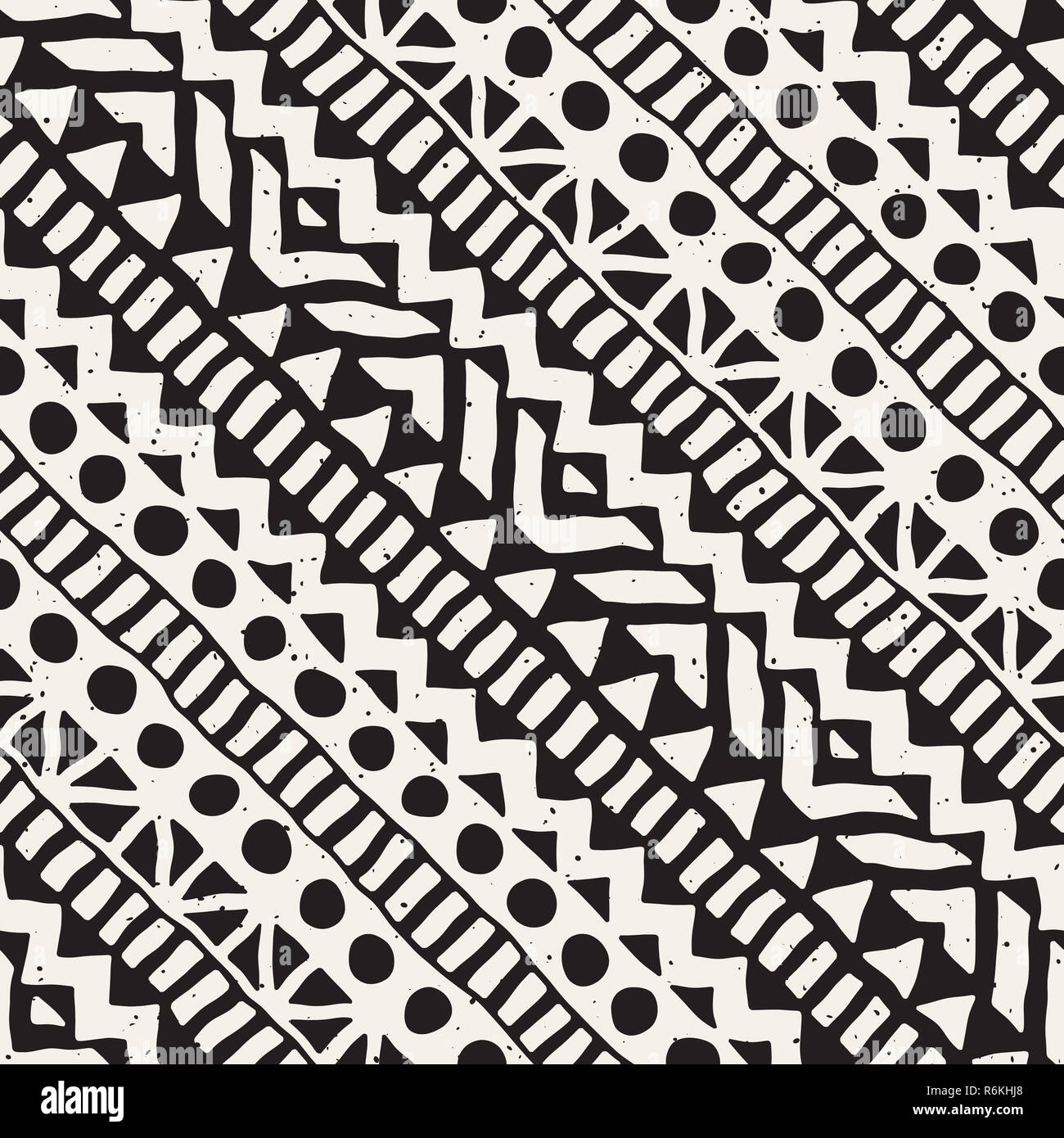 Nahtlose ethnische und Stammes- Muster. Hand ornamentalen Streifen gezeichnet. Schwarz-weiß drucken. Vektor geometrischen Hintergrund. Stockfoto