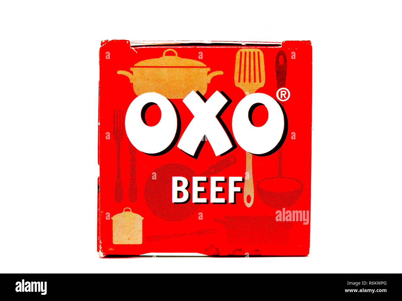 12 pack OXO Rinderbrühe Würfel in ihren traditionellen roten Karton. Stockfoto
