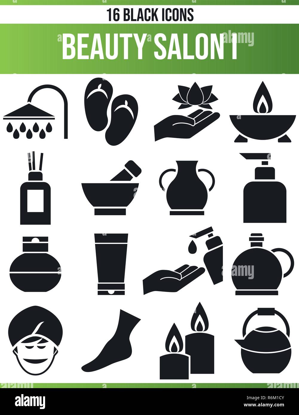 Schwarzen Symbole/Icons auf Wellness. Dieses Icon Set ist perfekt für kreative Menschen und Designer, die das Thema Beauty Salon in ihrem grafischen müssen d Stock Vektor