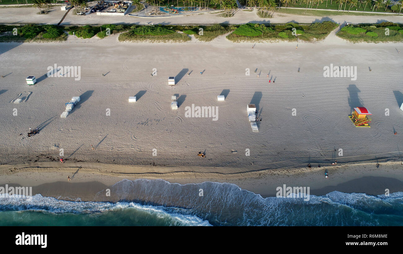 Luftaufnahme von South Beach, Miami Beach in den frühen Morgenstunden Stockfoto