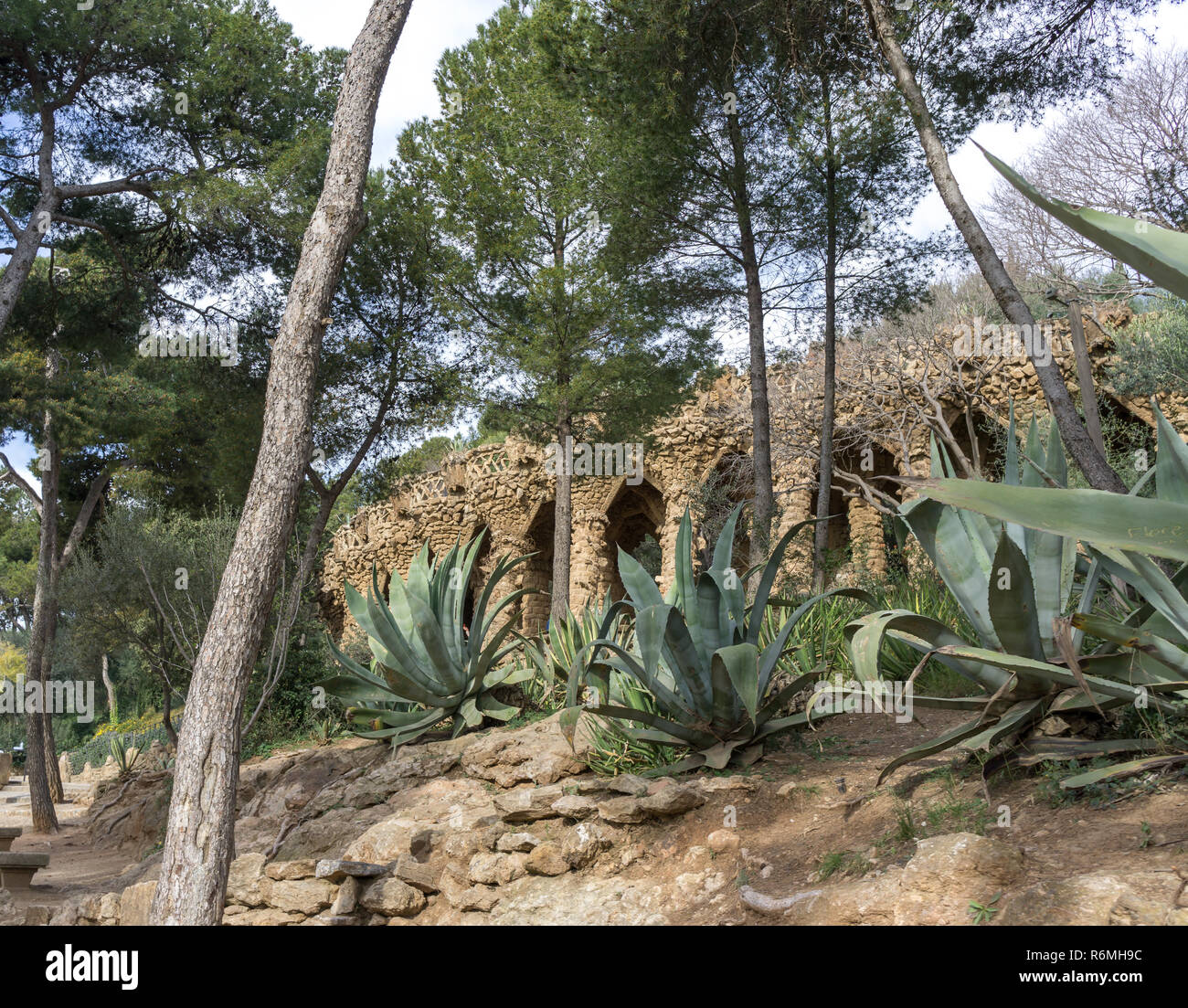 Park Guell spalten und Viadukte Stockfoto