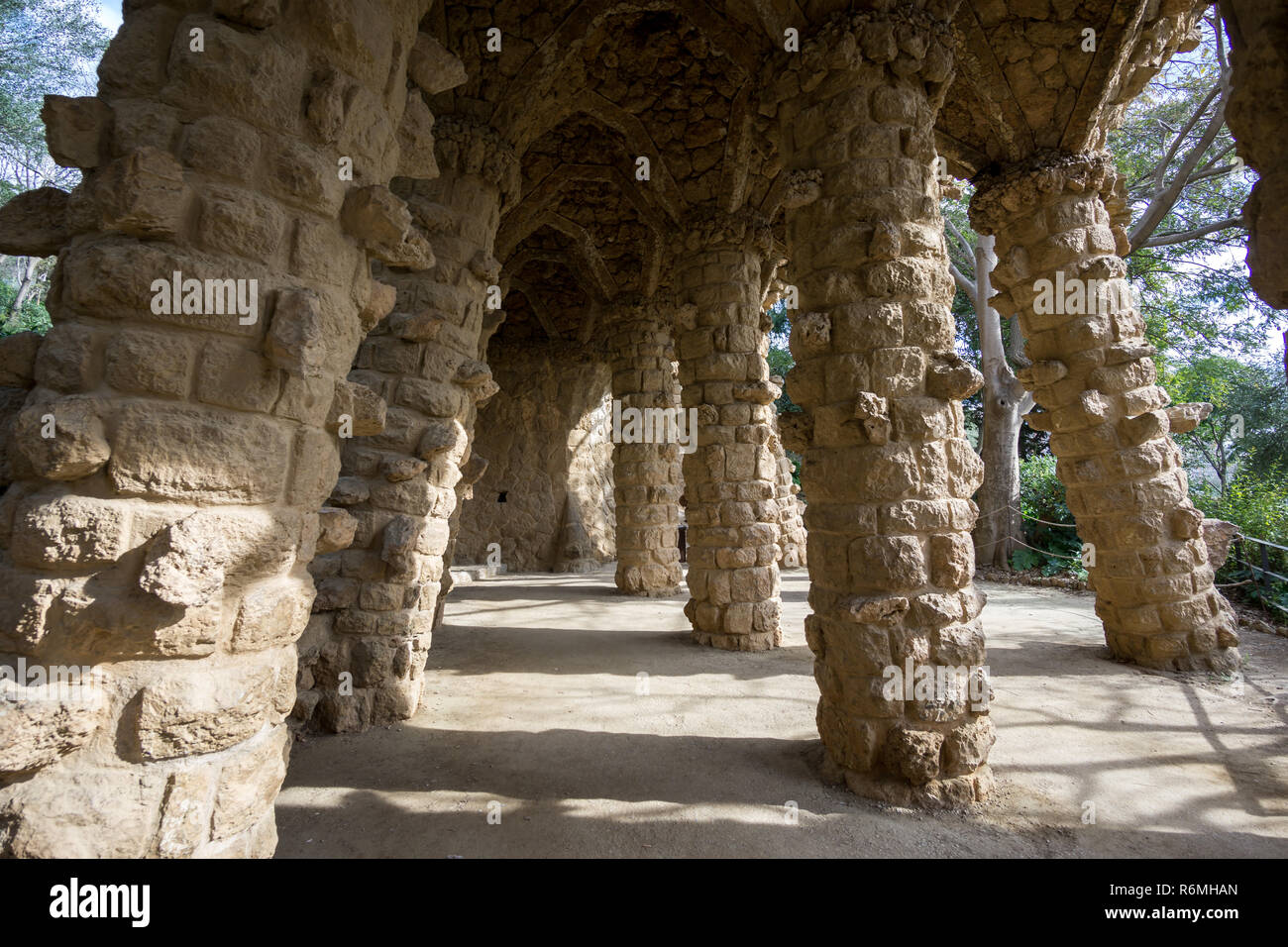 Park Guell spalten und Viadukte Stockfoto
