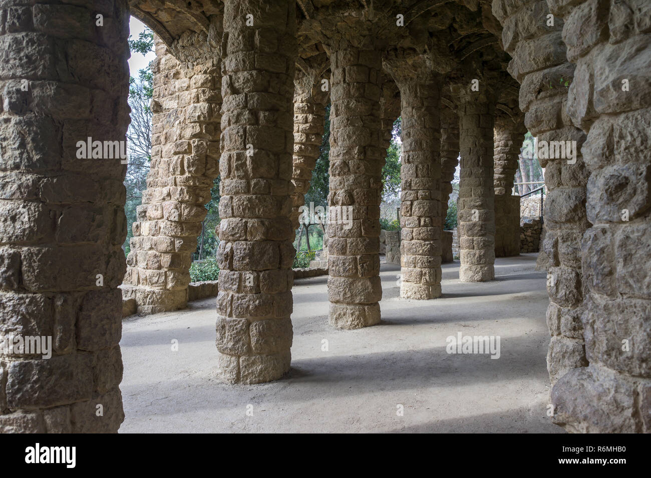 Park Guell spalten und Viadukte Stockfoto