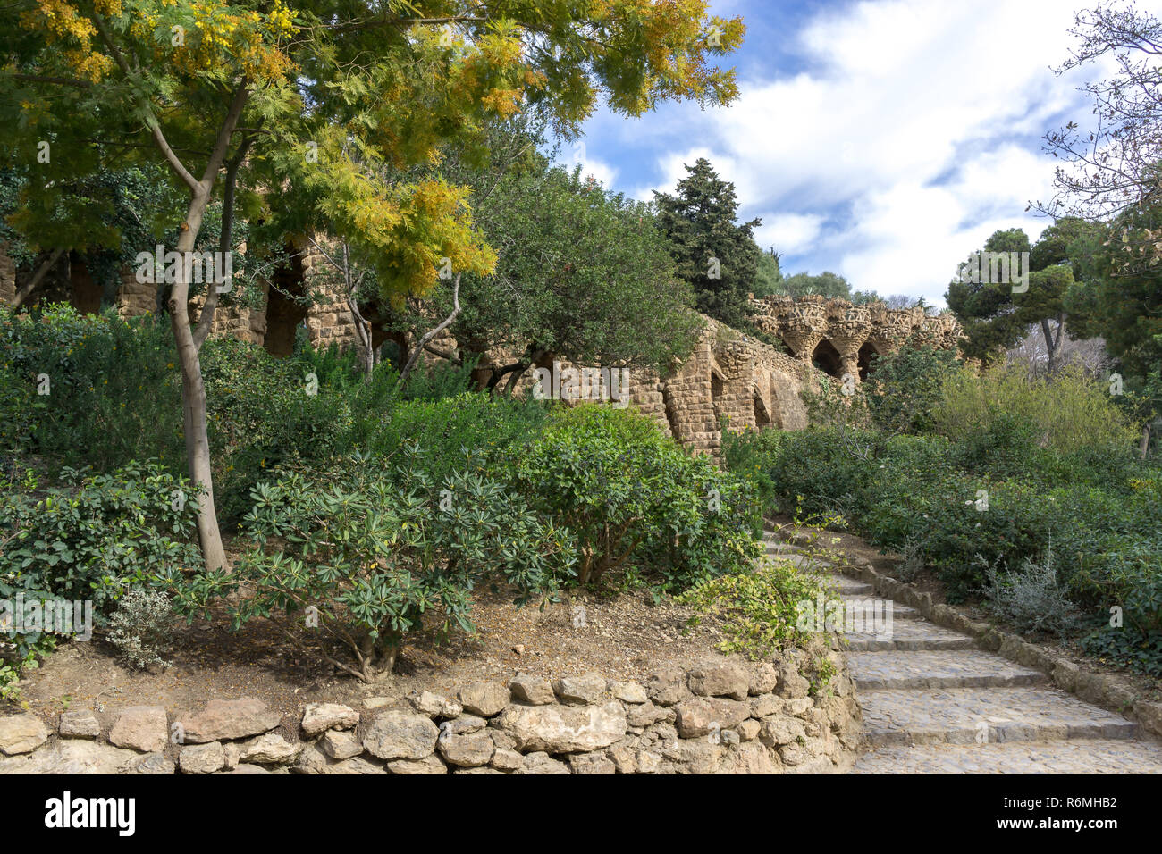 Park Guell spalten und Viadukte Stockfoto