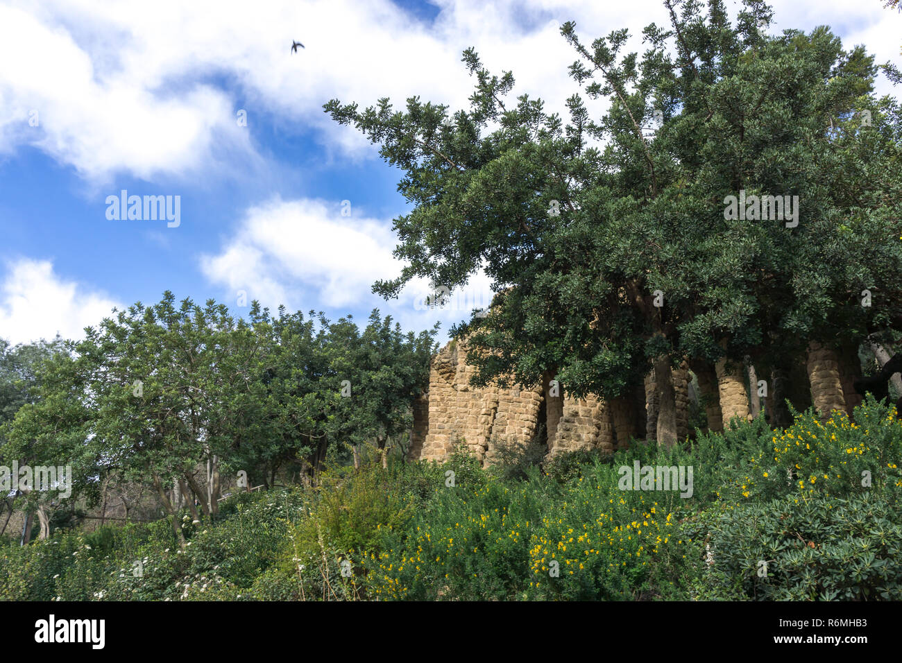Park Guell spalten und Viadukte Stockfoto