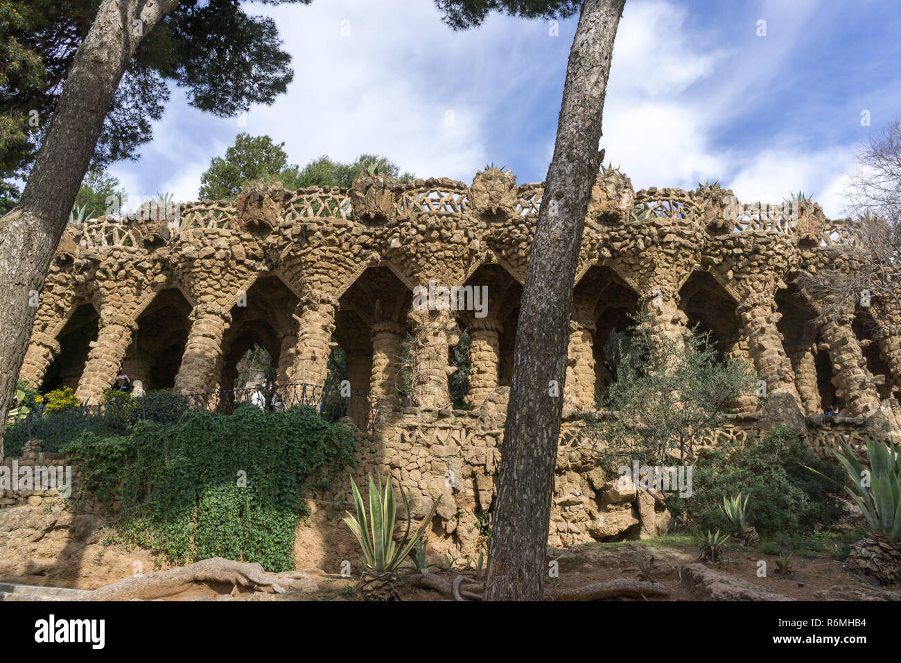 Park Guell spalten und Viadukte Stockfoto
