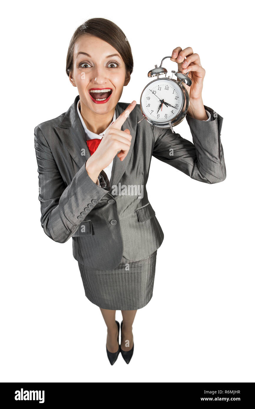 Zeit-management Konzept mit Business Lady mit Wecker Stockfoto