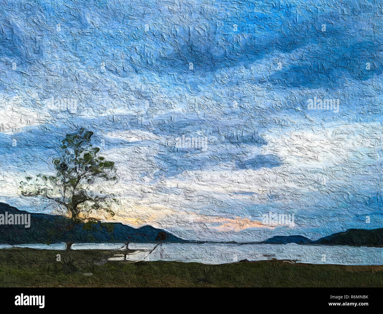 Natur See Wald, Öl Gemälde Bild Stockfoto