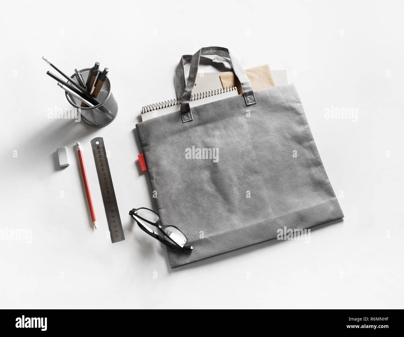 Beutel, Schreibwaren und Bürobedarf Stockfoto