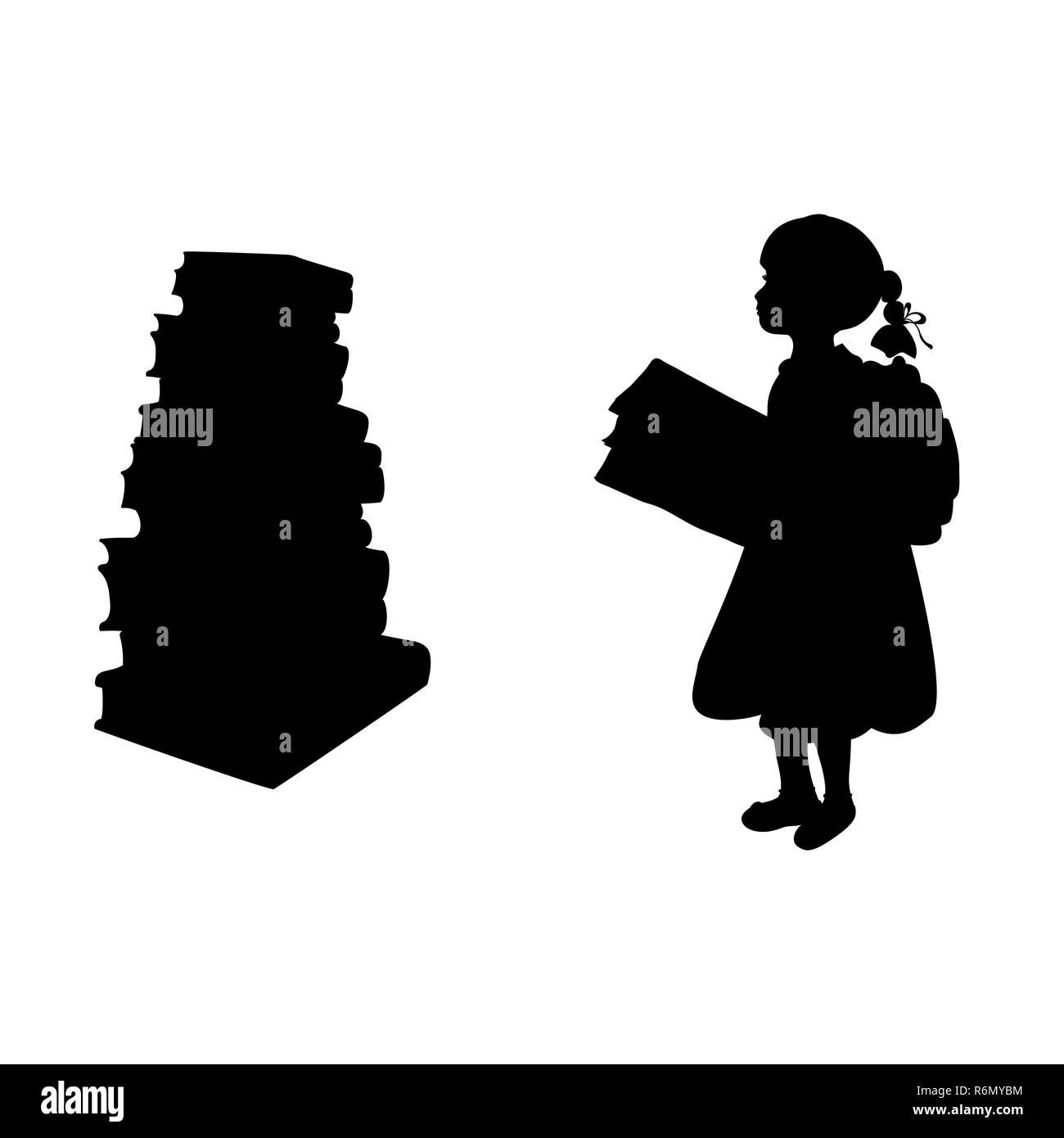 Silhouette von Mädchen Bücher lesen Stockfoto