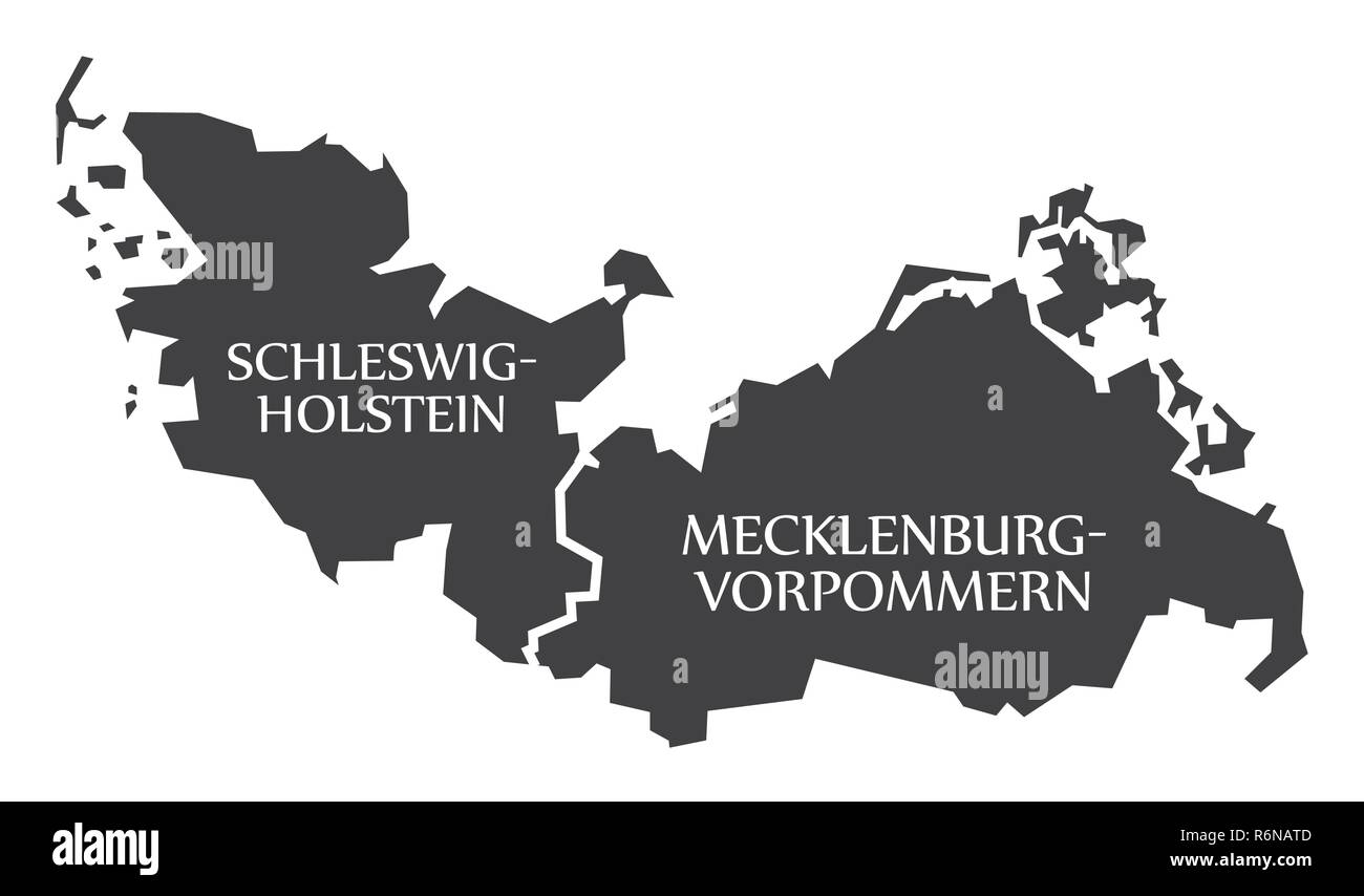 Schleswig Holstein - Mecklenburg Vorpommern Bundesländer Karte von Deutschland schwarz mit Titel Stock Vektor