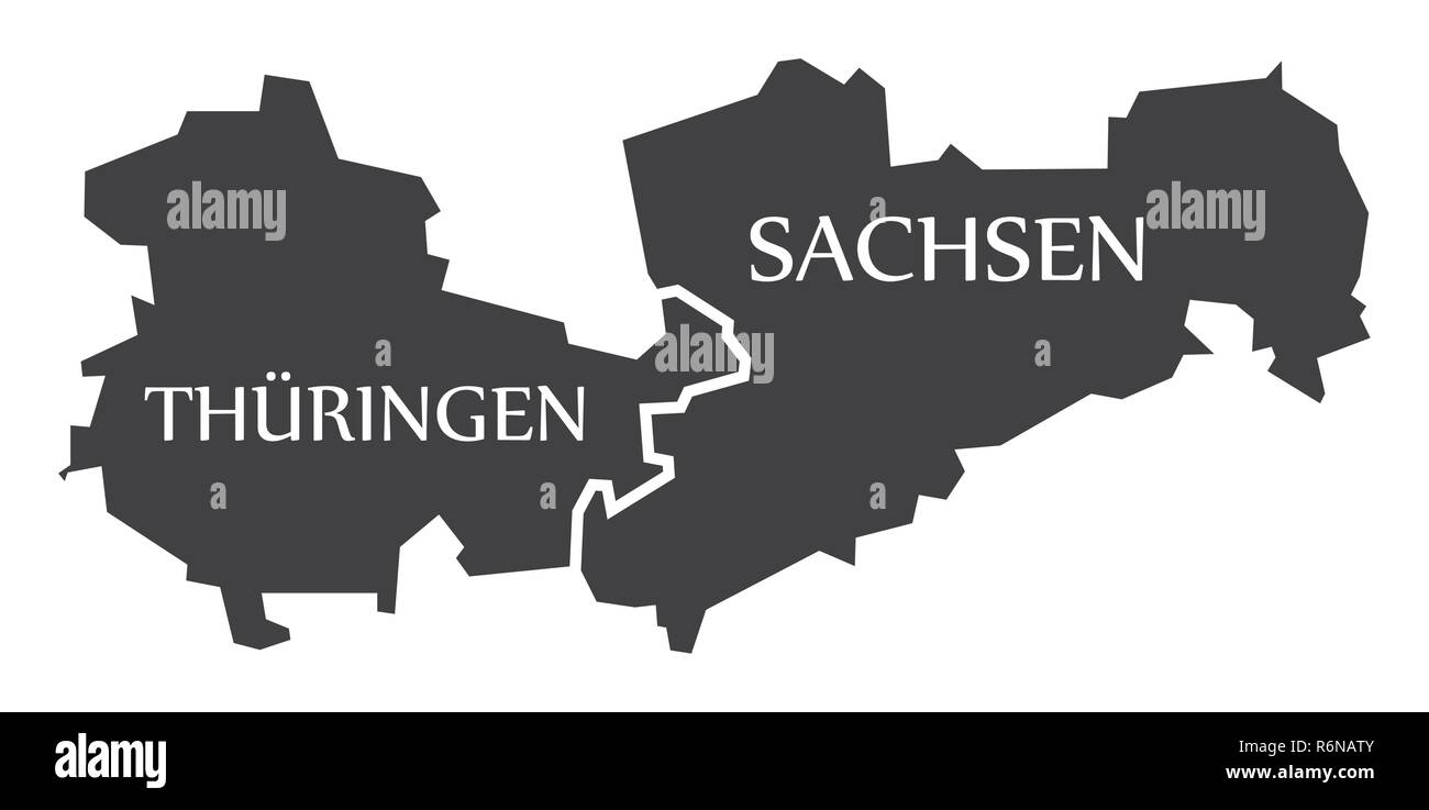 Thüringen - Sachsen Bundesländer Karte von Deutschland schwarz mit Titel Stock Vektor