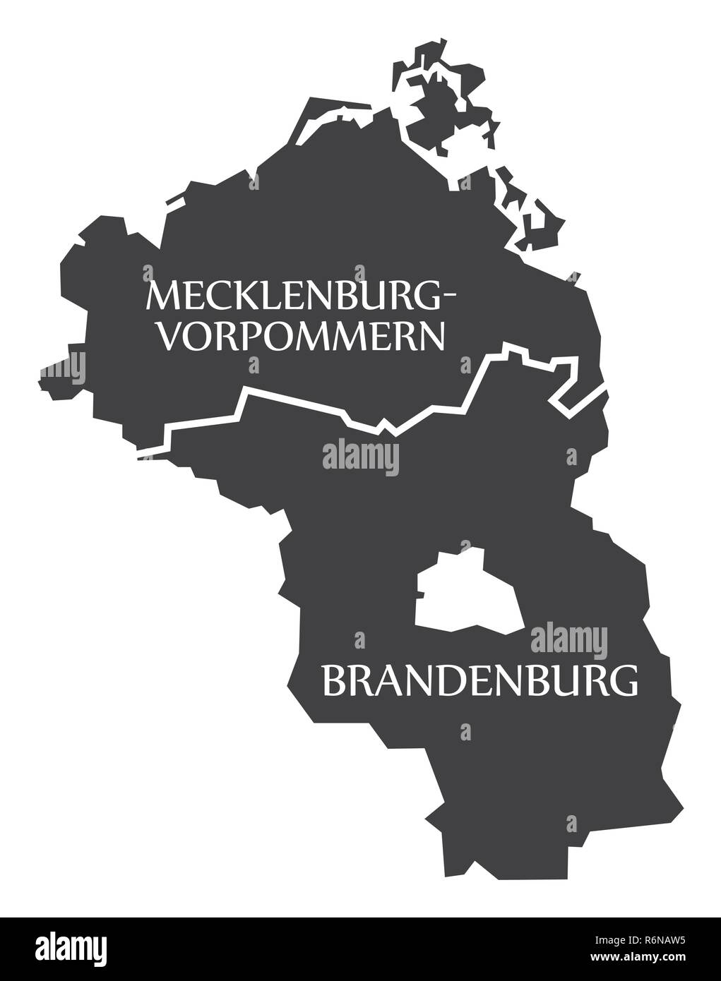 Mecklenburg Vorpommern - Brandenburg Bundesländer Karte von Deutschland schwarz mit Titel Stock Vektor