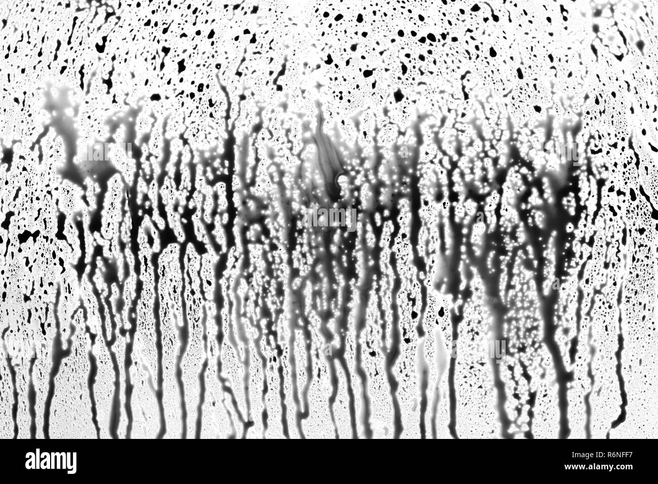 Abstrakte Schwarz Drop spritzt auf weiße Oberfläche Stockfoto