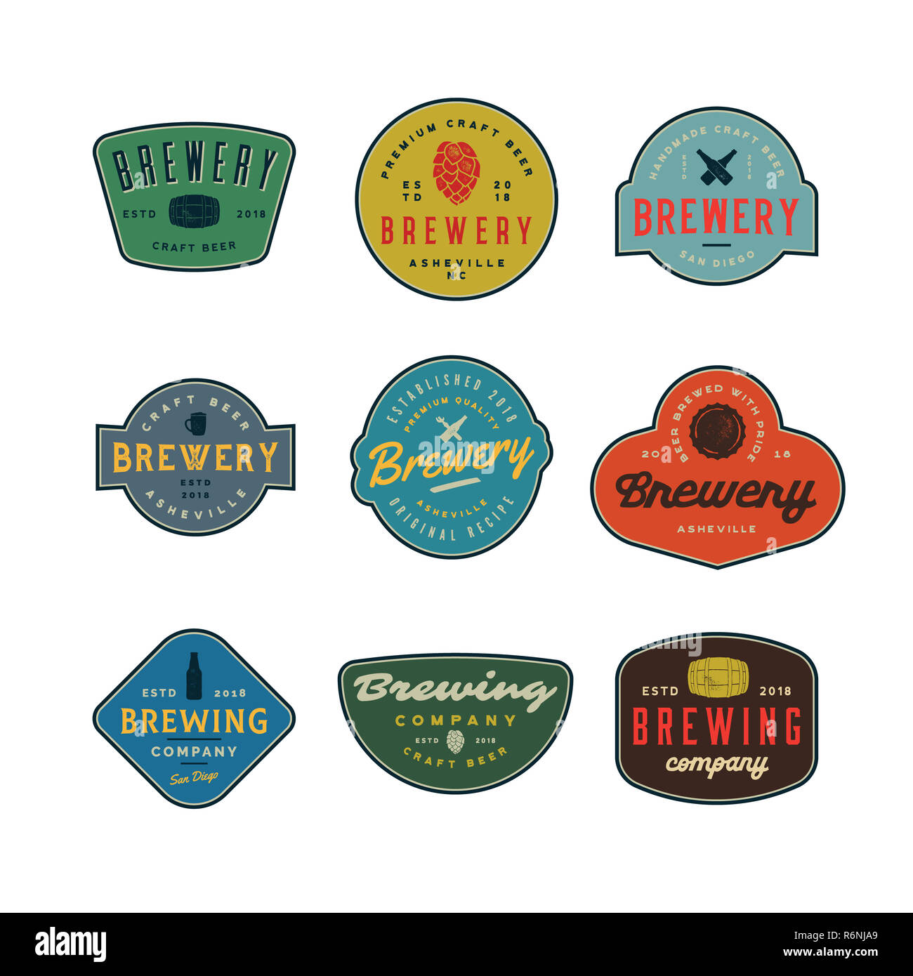 Satz von Vintage Brauerei Logos. Vector Illustration Stockfoto