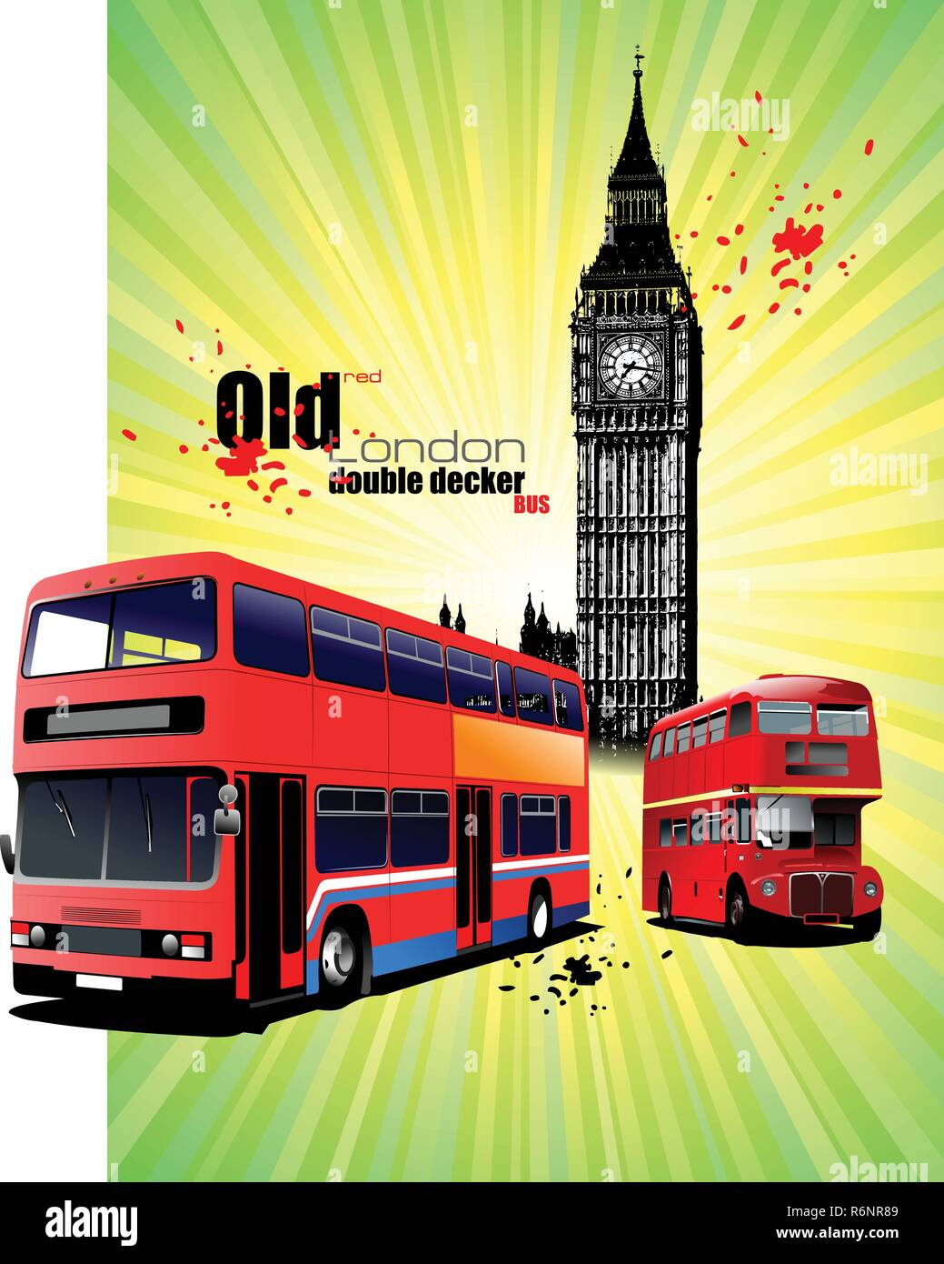 Poster mit alten roten Londoner Doppeldeckerbus. Vector Illustration Stock Vektor