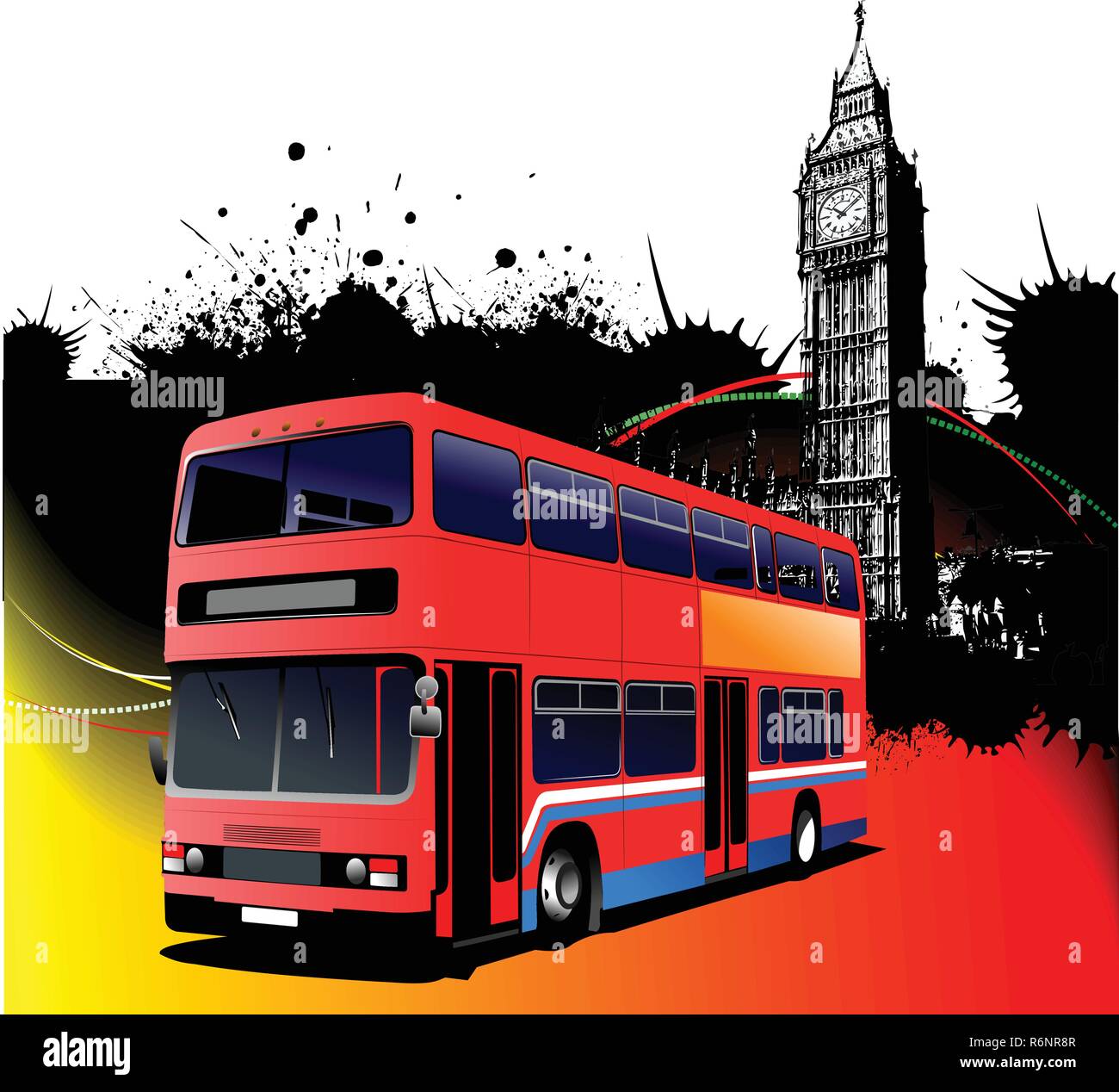 Grunge London Bilder mit Bus Bild. Vector Illustration Stock Vektor