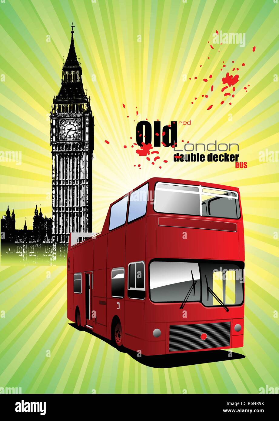 Poster mit tour Double Decker Bus. Vector Illustration Stock Vektor