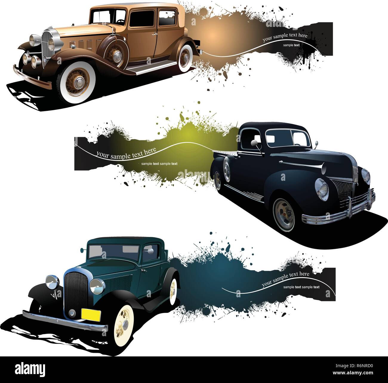 Drei Banner mit alten Auto. Vector Illustration Stock Vektor