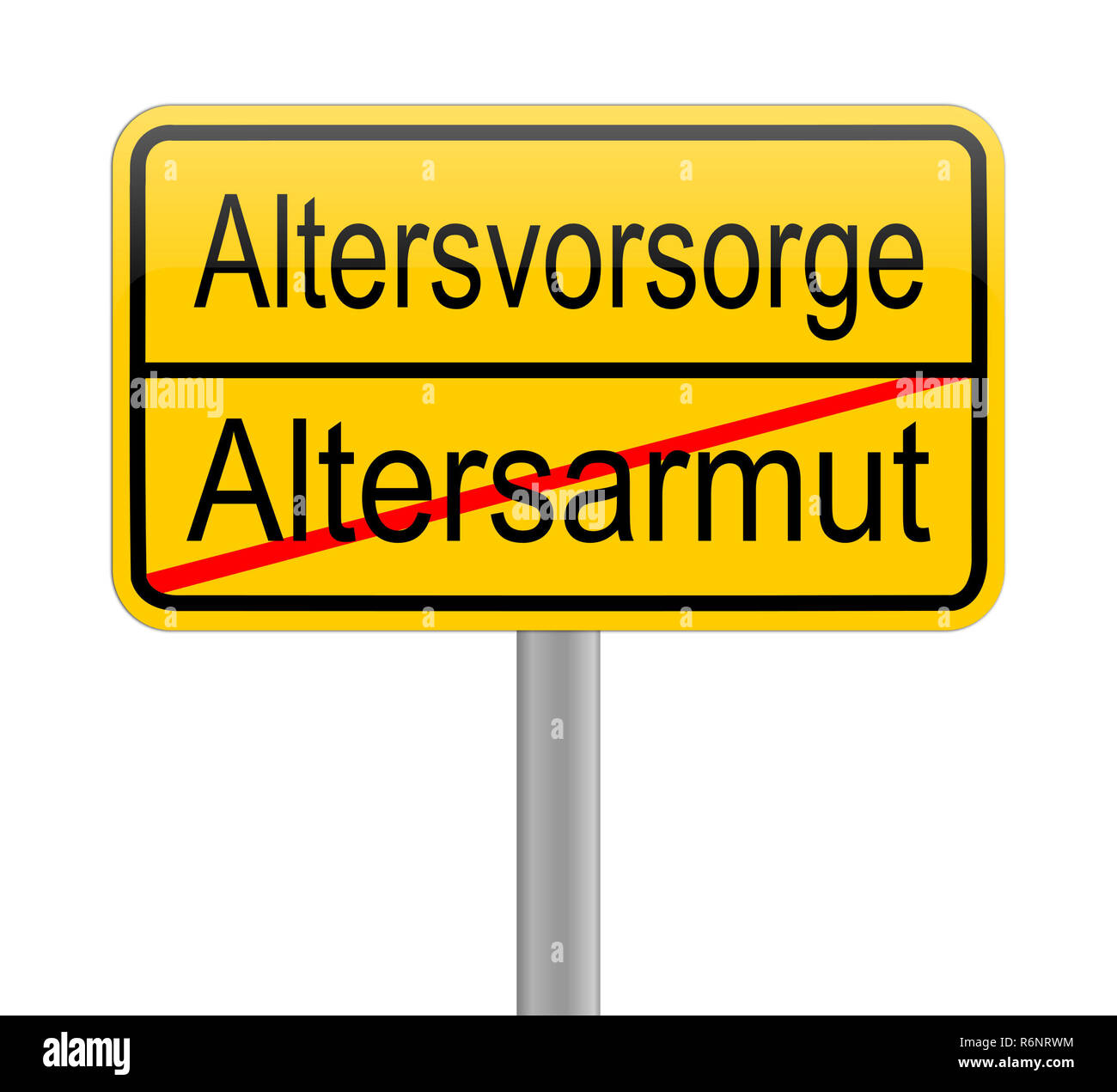 Gelbe Altersvorsorge - Armut unter älteren Menschen - in deutscher Sprache Stockfoto