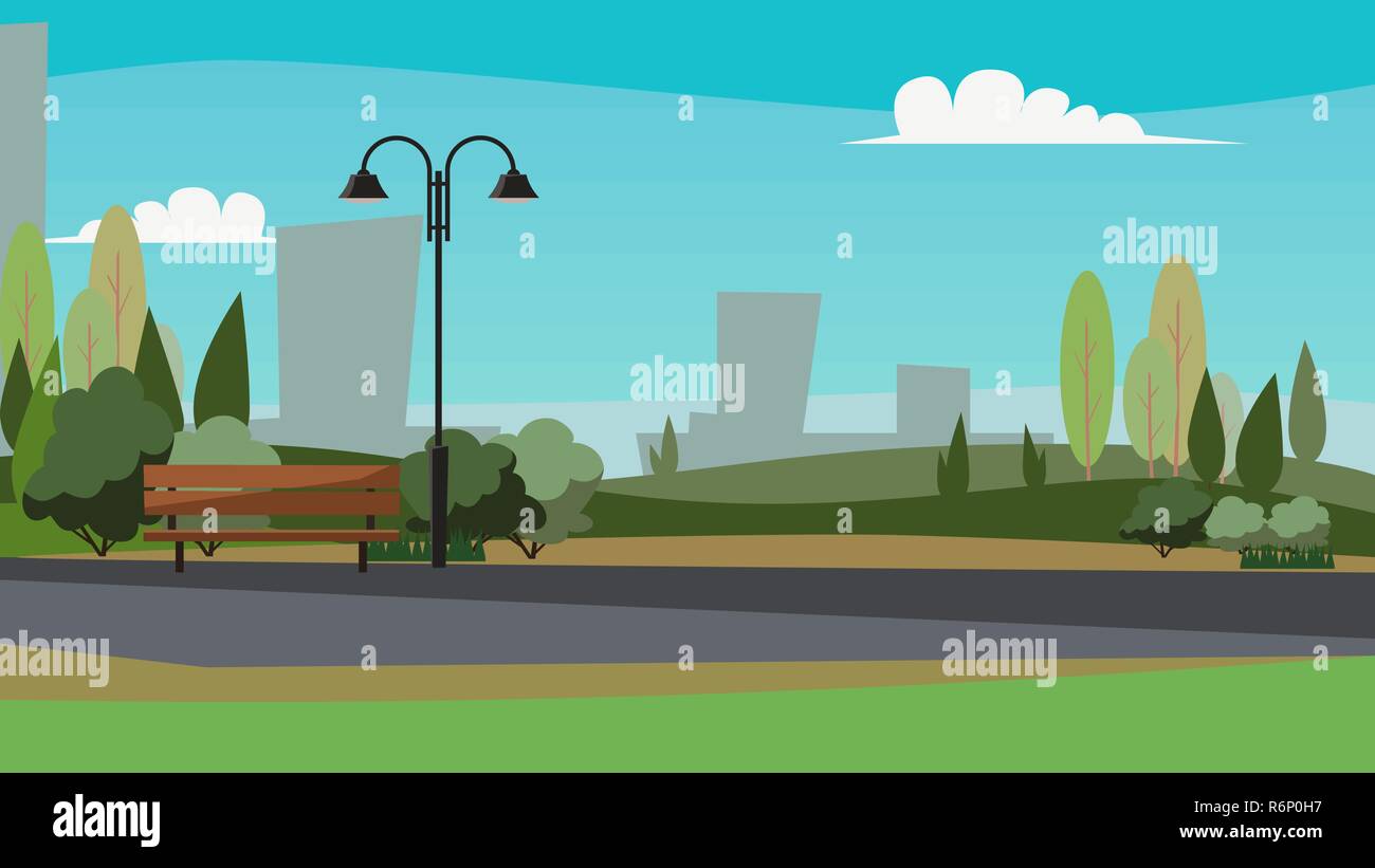 Eine lange Stuhl und eine Straße Licht im Park Stock Vektor