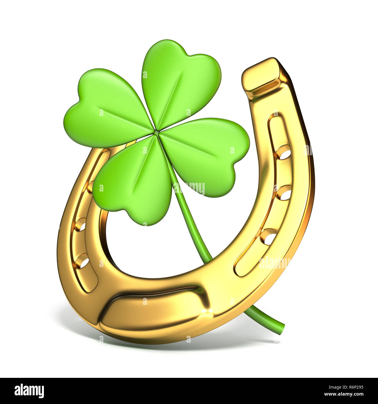 Lucky Symbole Hufeisen und vierblättrigen Kleeblatt Seitenansicht 3D