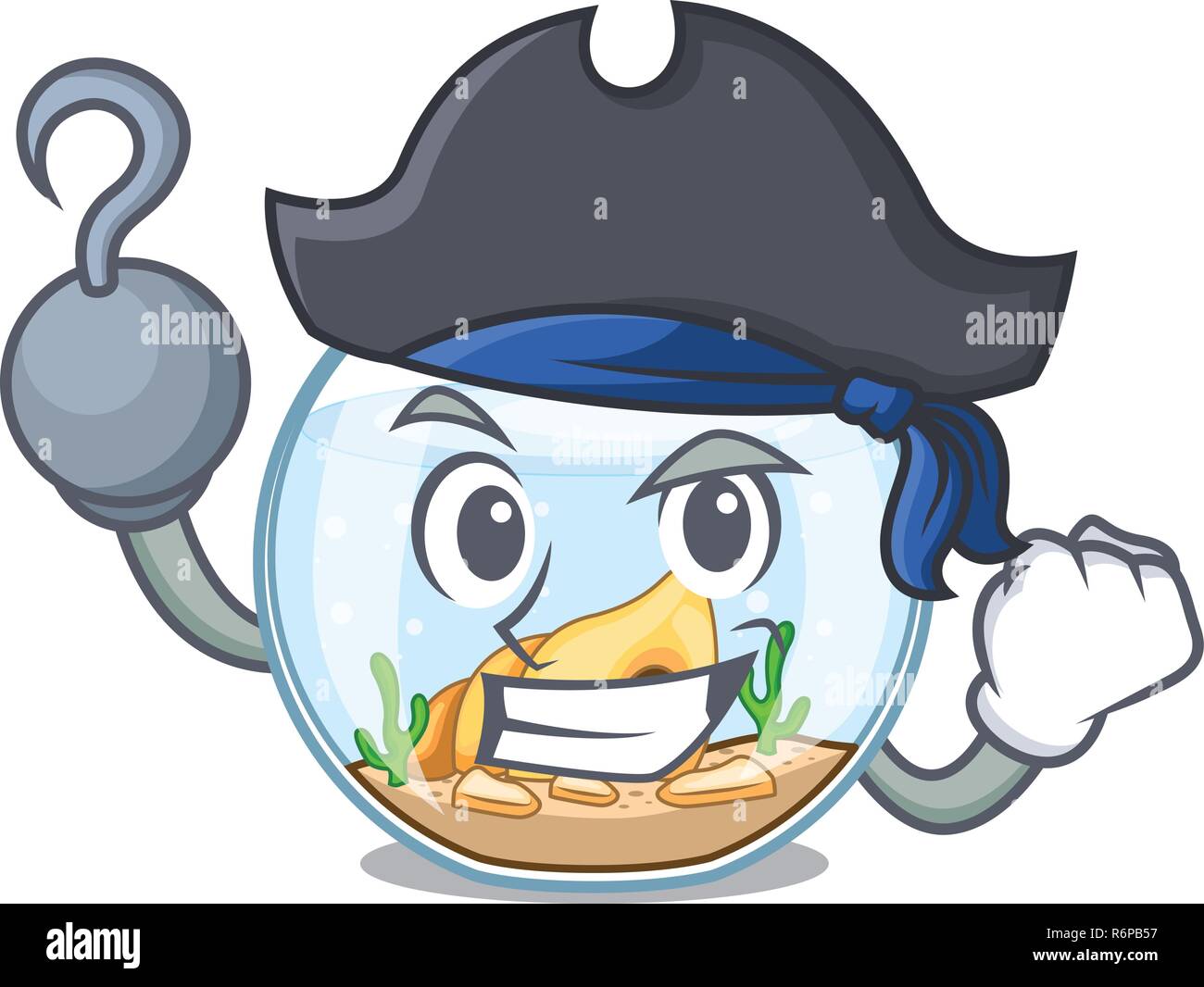 Pirate cartoon Goldfisch ein Auf fishbowl Stock Vektor