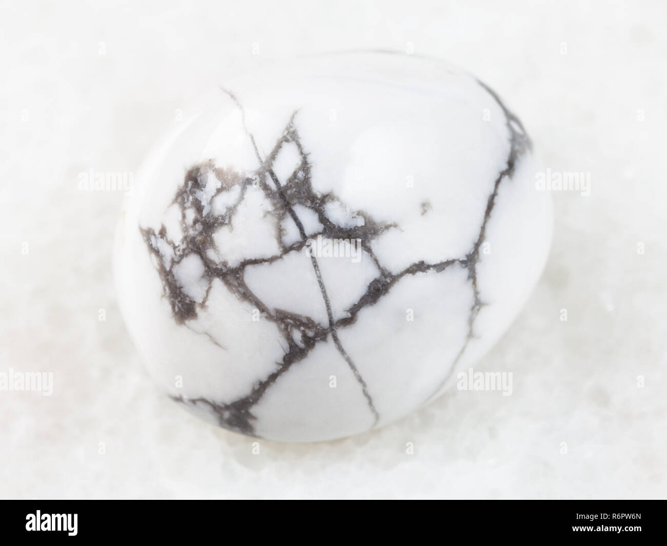 Trommelsteine howlite Edelstein auf Weiß Stockfoto