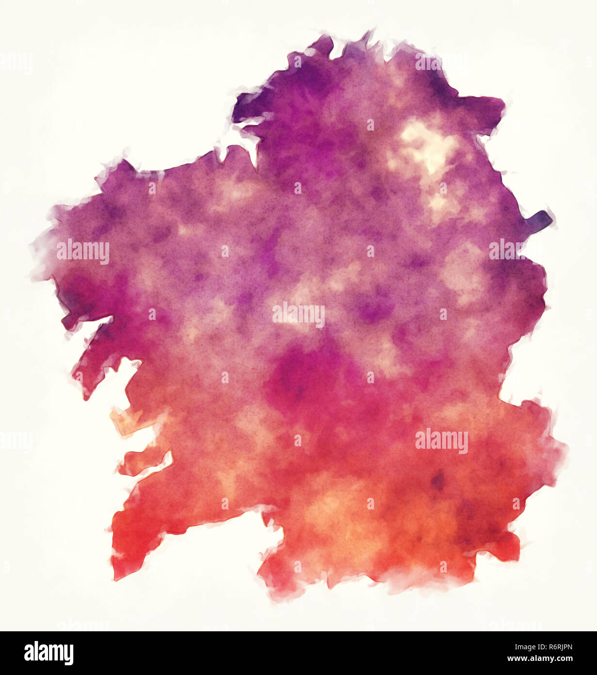 Region Galicien aquarell Karte von Spanien vor einem weißen Hintergrund Stockfoto